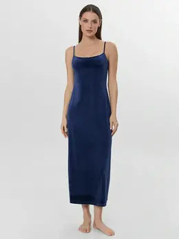 Платье домашнее женское синее велюровое