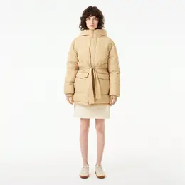 Женский короткий пуховик Lacoste с поясом и высоким воротом