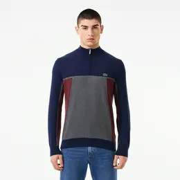 Мужской хлопковый свитер Lacoste на молнии с высоким воротом