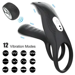 Ejaculation Couples Delay Penis Vibrator with Double Cock Ring Nipples Massager Adult Sex Toys for Men Clitoris Stimulatorg Ejaculation Couples Delay Penis Vibrator with Double Cock Ring Nipples Massager Adult Sex Toys for Men Clitoris Stimulatorg