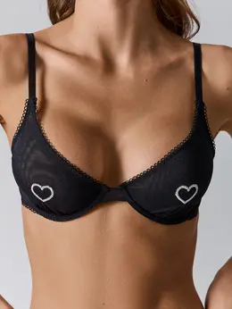 Бюстгальтер женский черный с принтом в сердечко