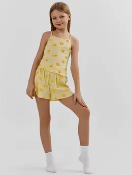 Комплект домашний для девочек желтый с принтом уточек
