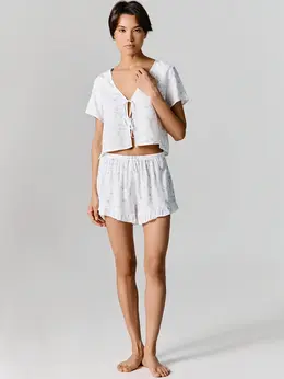 Комплект женский домашний молочный с цветочным принтом