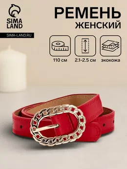 Ремень женский, 110×2.5 см, пряжка металл, золотистая, красный
