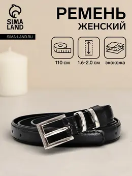 Ремень женский тонкий, 110×2 см, пряжка металл, серебристая, черный