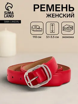 Ремень женский, 110×3.2 см, пряжка металл, серебристая, красный