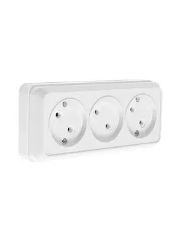 Розетка трехместная , 16 а, 250 в, ip20, без заземления, огнеупорный abs-пластик, белая