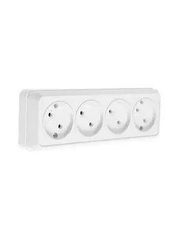 Розетка четырехместная , 16 а, 250 в, ip20, без заземления, огнеупорный abs-пластик, белая