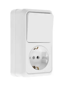 Выключатель одноклавишный с розеткой , 16 а, ip20, вертикальный, с заземлением, белый