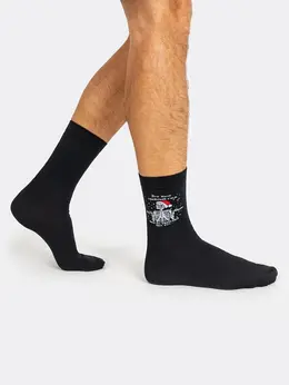 Носки мужские черные с рисунком в виде скелета в новогодней шапке