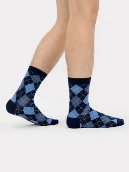 Носки мужские темно-синие с рисунком в виде ромбов