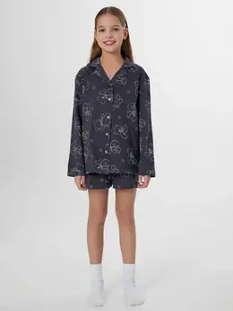 Комплект домашний для девочек серый с принтом