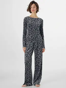 Комплект домашний женский велюровый серый с леопардовым принтом