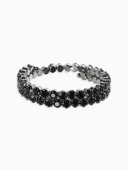 Браслет-пружинка со стразами, d=6.5 см, черный в сером металле