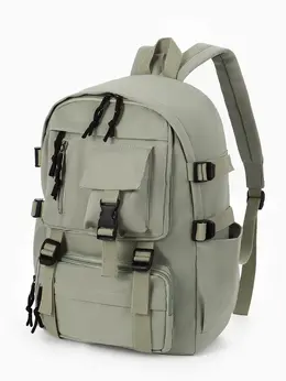 Рюкзак школьный, спортивный, однотонный, 1 отделение, 8 карманов, 31×12×42 см, зеленый