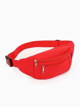 Сумка поясная, однотонная, на молнии, 34×6×12 см, красная