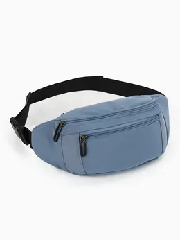 Сумка поясная, однотонная, на молнии, 34×6×12 см, синяя