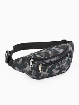 Сумка поясная, однотонная, на молнии, 34×6×12 см, камуфляж