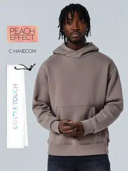 Теплое худи мужское серое с начесом