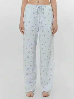 Брюки домашние женские голубые с цветочным принтом Брюки домашние женские голубые с цветочным принтом