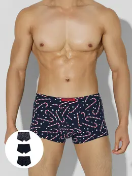 Трусы боксеры мужские с новогодним принтом в наборе, 3 шт