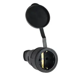 Розетка переносная 16-005, 250 в, 16 а, с заземлением, ip44, с заглушкой, каучук, черная