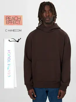 Теплое худи мужское коричневое с начесом