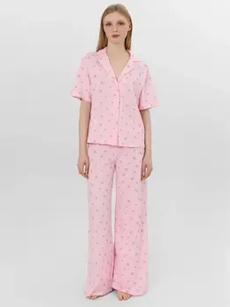 Комплект домашний женский розовый с цветочным принтом