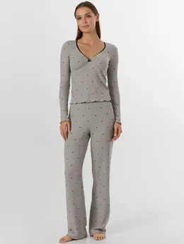 Комплект домашний женский серый с сердечками