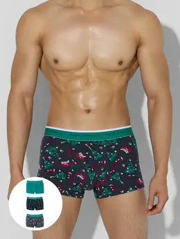 Трусы боксеры мужские с новогодним принтом в наборе, 3 шт
