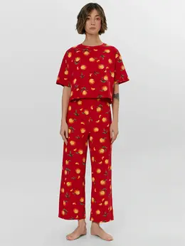 Комплект домашний женский красный с мандаринами Комплект домашний женский красный с мандаринами
