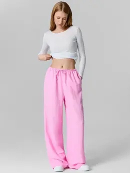 Брюки женские розовые широкие льняные