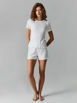 Комплект домашний женский белый с цветочным принтом