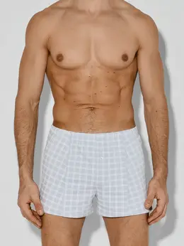 Трусы шорты мужские серые в клетку из хлопка