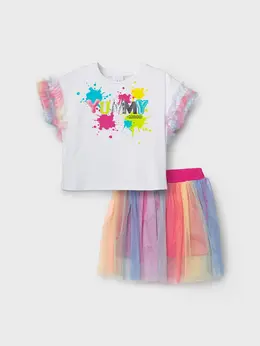 Комплект трикотажный джемпер футболка юбка шорты