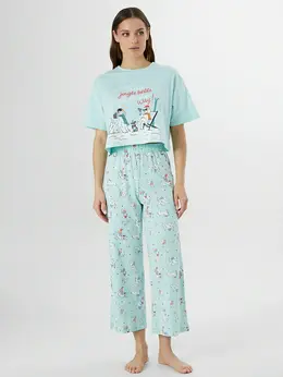 Комплект домашний женский зеленый новогодний