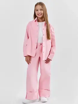 Джинсы для девочек розовые широкие