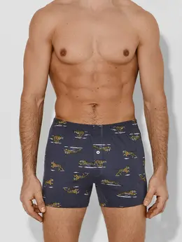 Трусы шорты мужские серые с принтом тигров из 100% хлопка