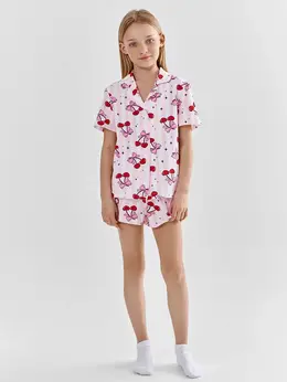 Комплект домашний для девочек с принтом вишенок на полоске