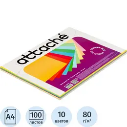 Бумага цветная для печати Attache Multicolor 80 г/кв.м, 100 листов, А4, микс пастельная, интенсивная Бумага цветная для печати Attache Multicolor 80 г/кв.м, 100 листов, А4, микс пастельная, интенсивная