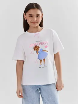 Футболка для девочек белая с принтом