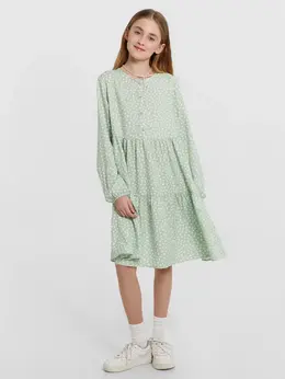 Платье для девочек зеленое в горошек