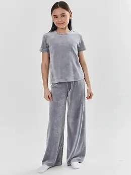 Комплект домашний для девочек серый велюровый