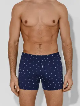 Трусы шорты мужские синие с узором из 100% хлопка