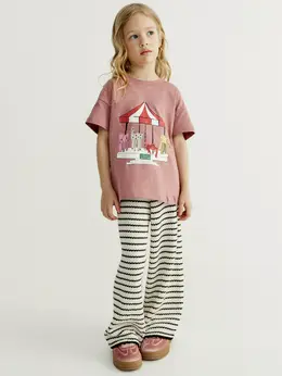 Широкие брюки из ажурного трикотажа в полоску для девочек