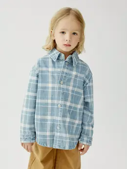 Джинсовая рубашка в клетку для мальчиков