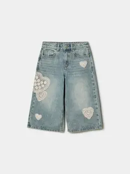 Джинсовые удлиненные шорты с аппликацией для девочек