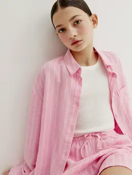 Рубашка оверсайз из смесового льна для девочек