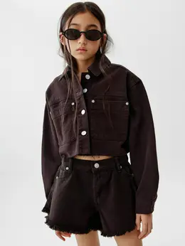 Укороченная джинсовая куртка для девочек