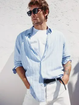 Рубашка из смесового льна в полоску